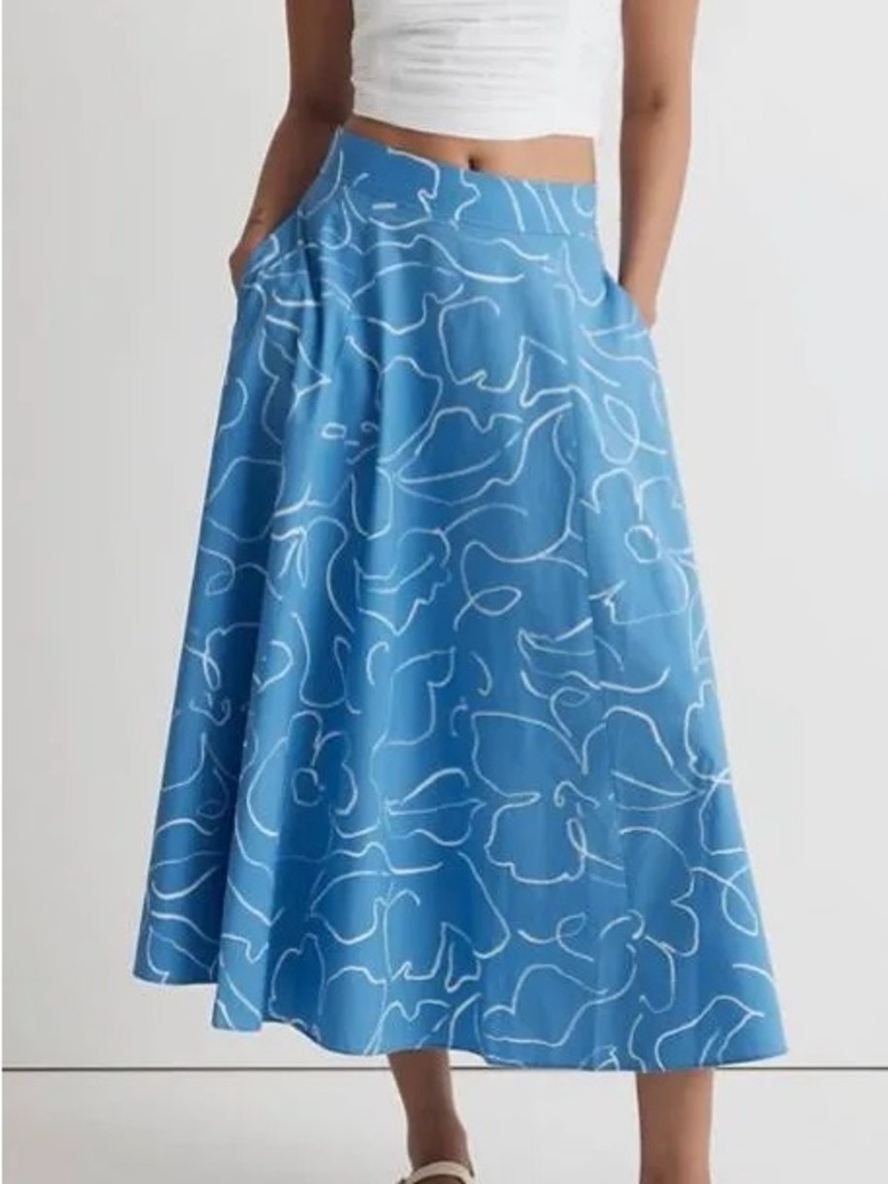 Signature Poplin Skirt in Linear Bloom - Floral A-Line Midi Skirt - Madewel